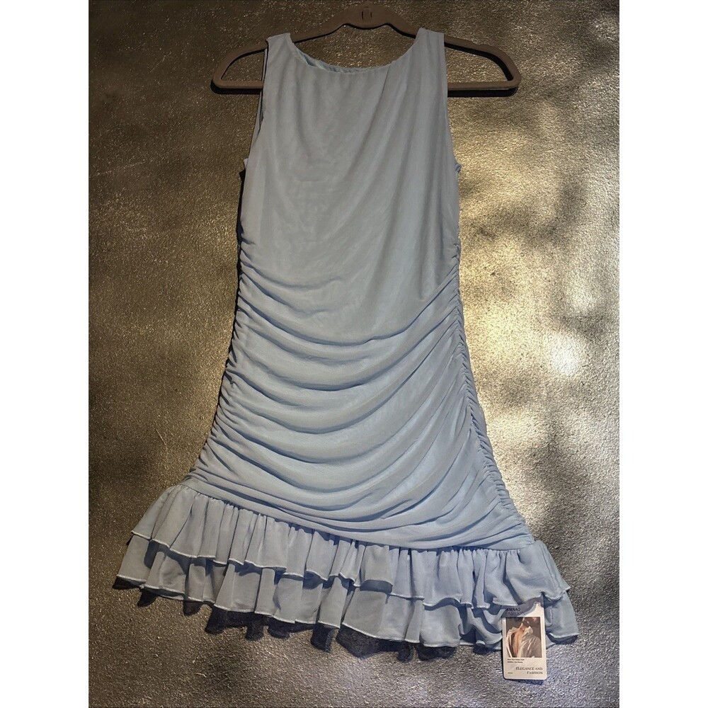 Jkmnao Fashion Light Baby Blue Ruched Mini Dress Stretchy Size M Cocktail NWT